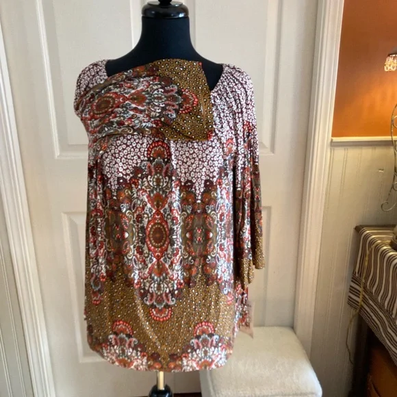 Ruby Rd. Boho Multicolor Floral Women's Blouse - Picture 3 of 6